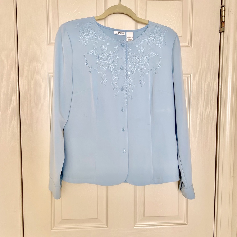 Liz Baker Blue Embellished Long Sleeve Blouse